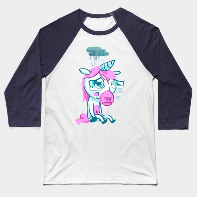 Sad Unicorn Baseball T-Shirt by washburnillustration